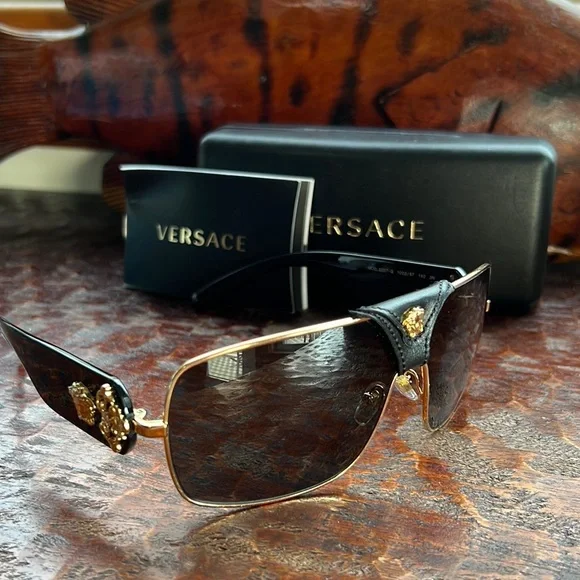 Versace Black and Gold Men's Sunglasses - Picture 8 of 14